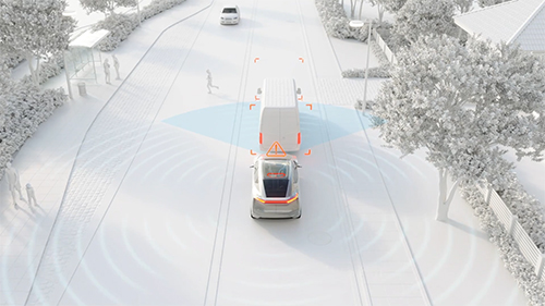 Animated vehicle using automated emergency braking technology to prevent an accident
