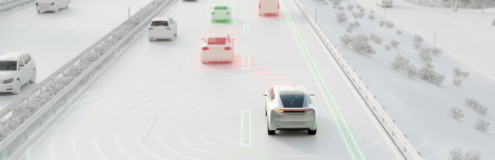 Vehicles driving along a highway with sensor enabled