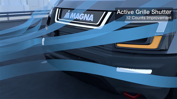 Picture of the front of a vehicle driving down a road showing how the non-visible active griller shutter works