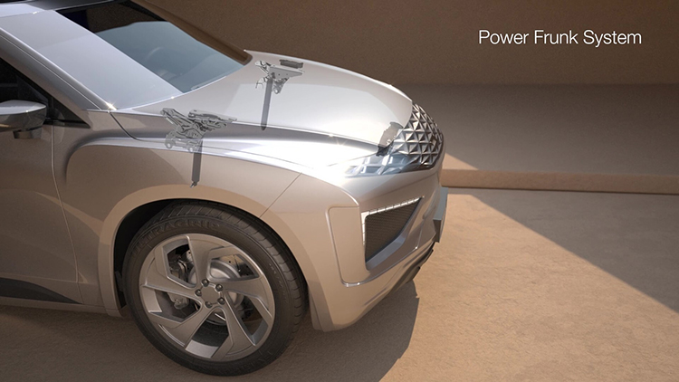 Picture of a vehicle showing all of the SmartAccess Power Frunk System