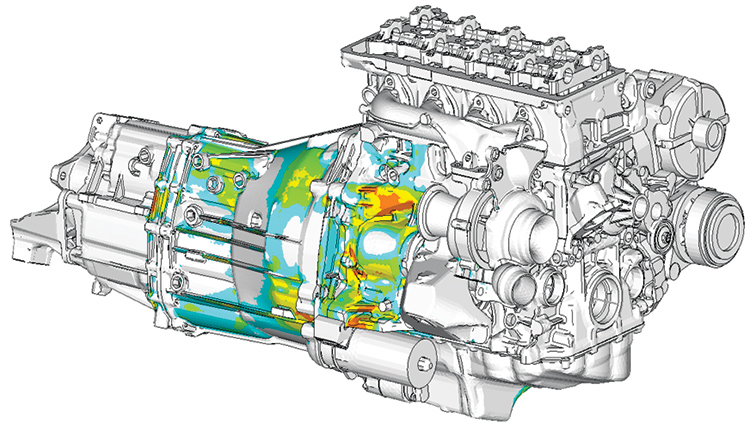 Rear view of grey vehicle taillights on with fog in background
